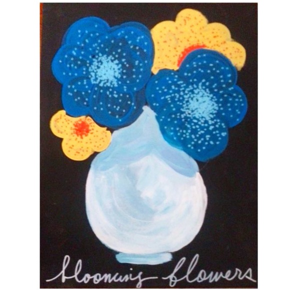 Original Painting of Blue and Yellow Flowers in Vase on...